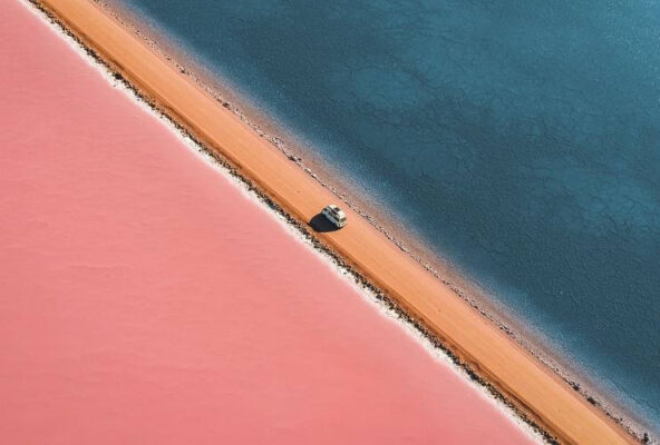 Hồ Dimboola-Pink-Lake Úc nhìn từ trên cao với màu nước hồng đặc trưng của Adelaide