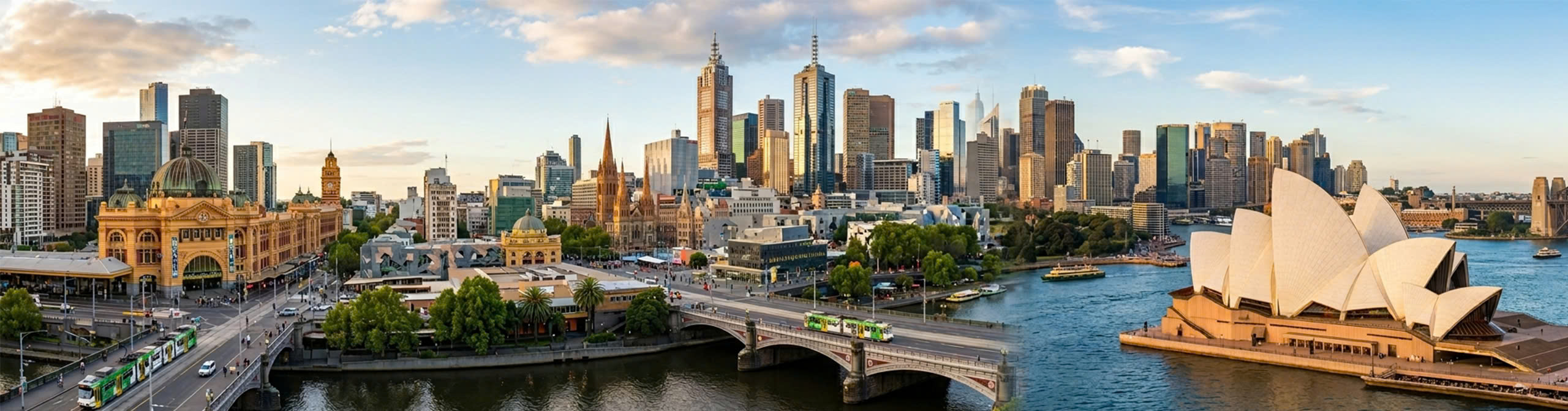 Toàn cảnh du lịch Úc với Sydney Opera House và thành phố Melbourne, điểm đến nổi bật trong hành trình tour Úc cùng Tourluk